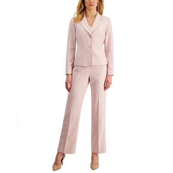 Le Suit Women's Notch-Collar Blazer Jacket + Pants Suit Blossom Pink NWT Size 14 - Picture 1 of 10